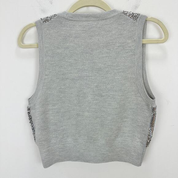 J.Crew Merino Wool V Neck Sweater Vest Silver Sequin Party Preppy Small NWT - Picture 10 of 14